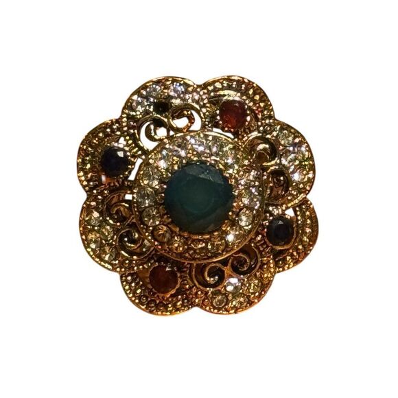 Fashion jewelry Gold tone and Green round center stone Statement Ring size8 - Picture 6 of 6